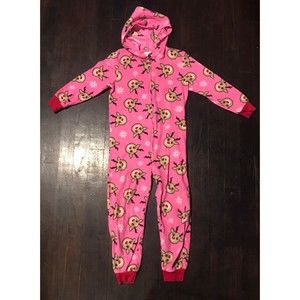 Jelli Fish KIDS Fleece Christmas Sleeper Pajamas XS 4-5 Reindeer One Piece Hood